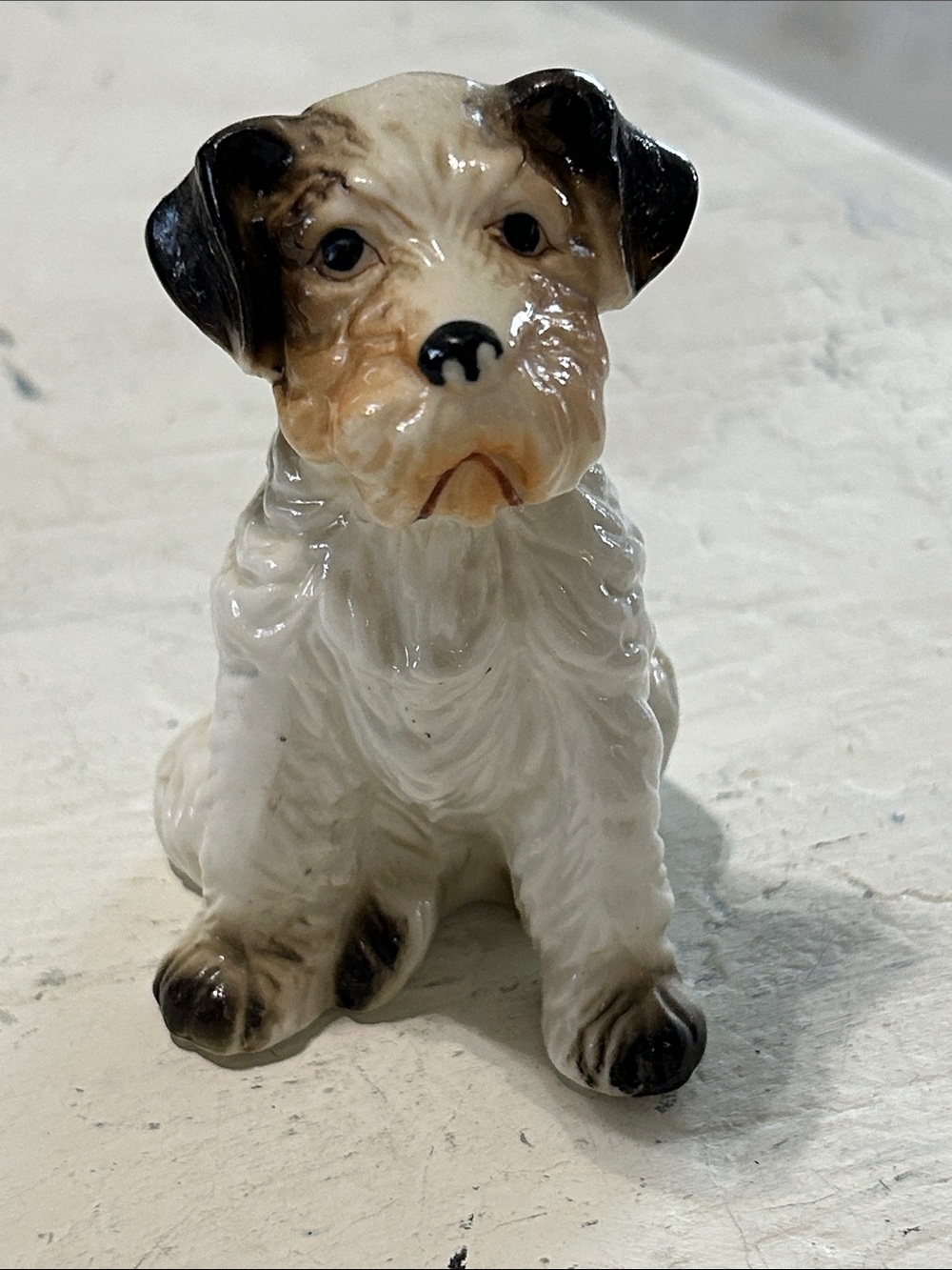 Vintage Brown and White Ceramic Dog Figurine - Decorative Pet Figurine